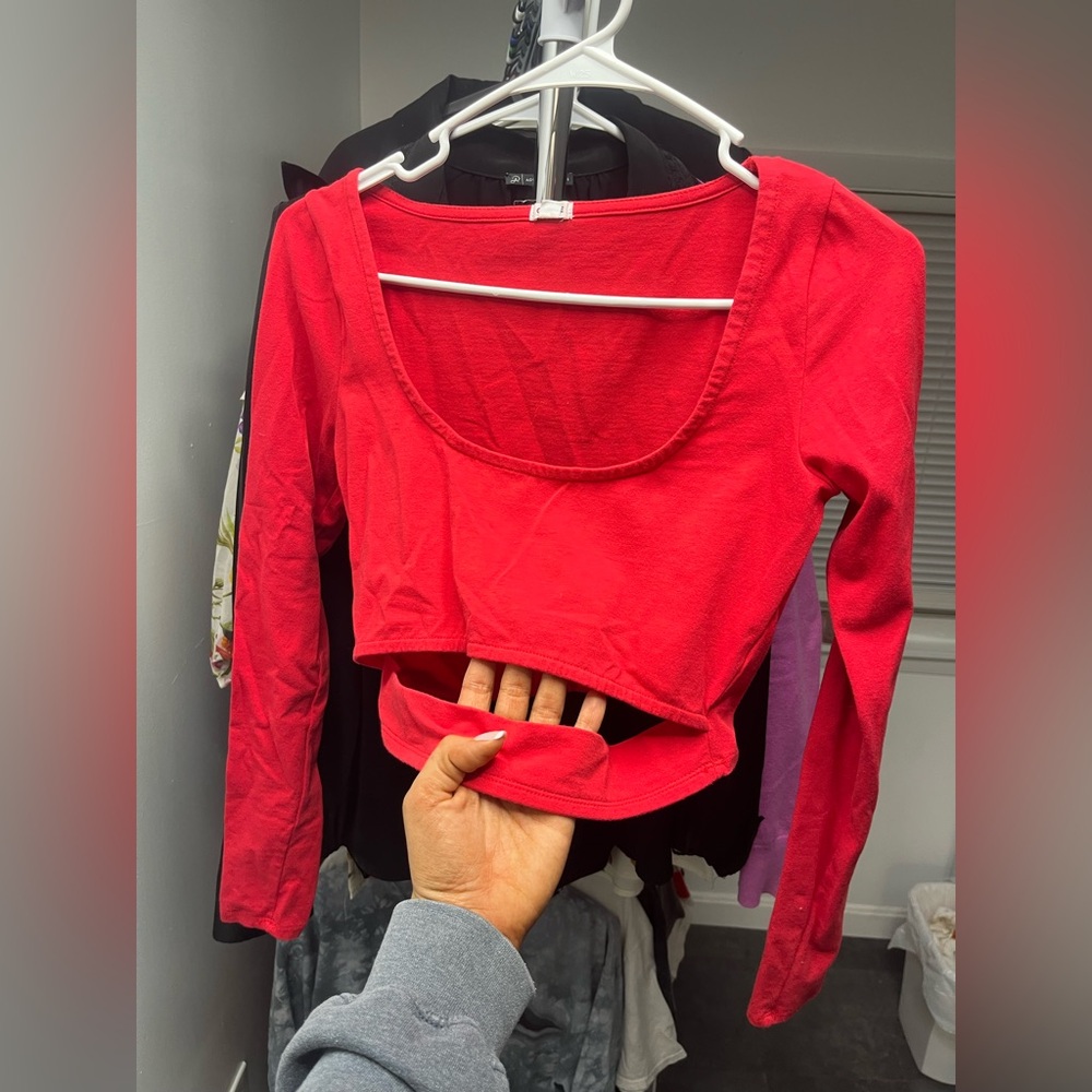 Garage Red Long Sleeve Crop Top